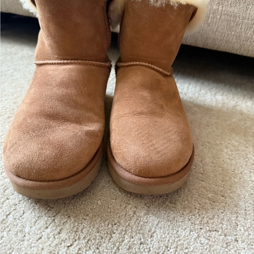 UGG Brown Shearling Boots with Ribbon - Picture 2 of 7